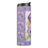 Handgemalte violette Stiefmütterchen Blumen floral Thermosbecher (Nach links gedreht)
