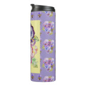 Handgemalte violette Stiefmütterchen Blumen floral Thermosbecher (Nach rechts gedreht)