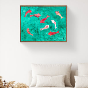 Handgemalte Wasserfarbe 8 Koi-Fische Poster