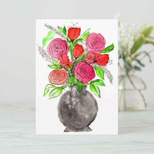 Handgemalte Wasserfarbe Abstrakte Blumenkunst Dankeskarte (Stehend Vorderseite)