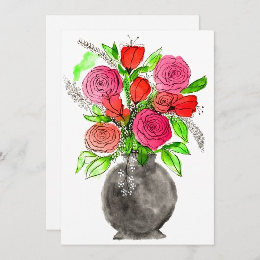 Handgemalte Wasserfarbe Abstrakte Blumenkunst Dankeskarte (Vorne/Hinten)