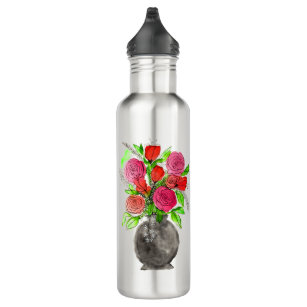 Handgemalte Wasserfarbe Abstrakte Blumenkunst Edelstahlflasche