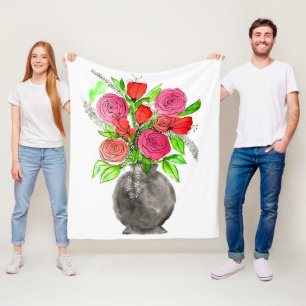 Handgemalte Wasserfarbe Abstrakte Blumenkunst Fleecedecke