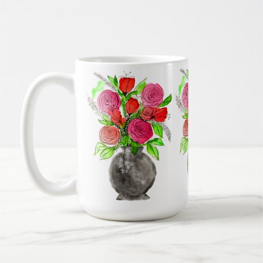 Handgemalte Wasserfarbe Abstrakte Blumenkunst Kaffeetasse (Links)