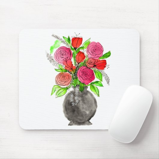 Handgemalte Wasserfarbe Abstrakte Blumenkunst Mousepad (Mit Mouse)