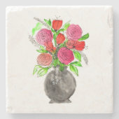 Handgemalte Wasserfarbe Abstrakte Blumenkunst Steinuntersetzer (Vorderseite)