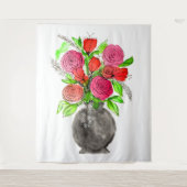 Handgemalte Wasserfarbe Abstrakte Blumenkunst Wandteppich (Vorderseite)