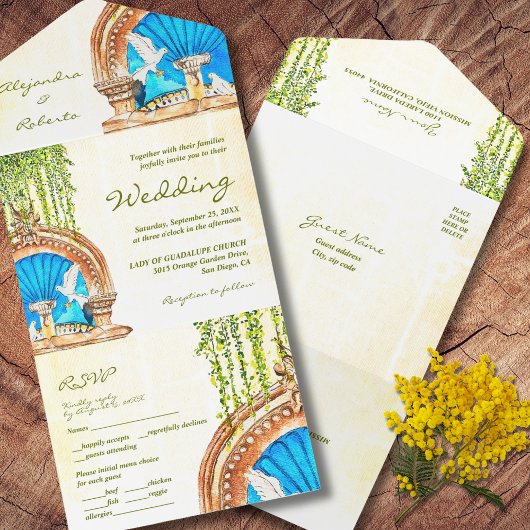 Handgemalte Wasserfarbe Altes Mexiko Hochzeit All In One Einladung