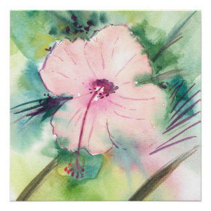 Handgemalte Wasserfarbe-Belizean-Hibiskusblüte Poster