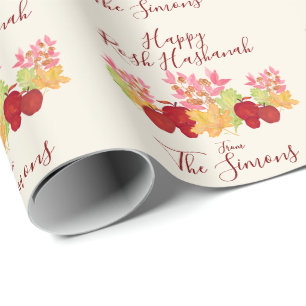 Handgemalte Wasserfarbe Blätter Äpfel Rosh Hashana Geschenkpapier
