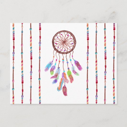 Handgemalte Wasserfarbe Dreamcatcher Beads Feather Postkarte (Vorderseite)