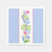 Handgemalte Wasserfarbe-Floral-Initiale Blau Serviette (Vorderseite)