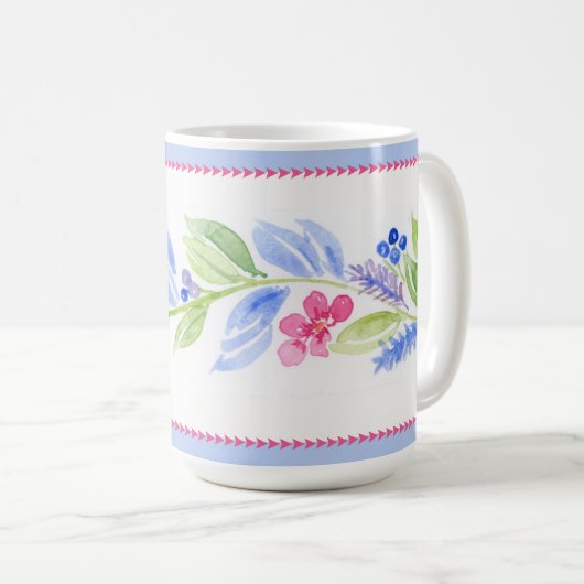 Handgemalte Wasserfarbe Florale Pastellfarben Kaffeetasse (VorderseiteRechts)