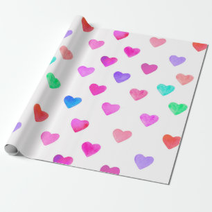 handgemalte Wasserfarbe-Herzen-Muster Valentinstag Geschenkpapier