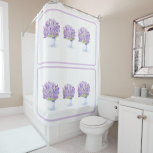 Handgemalte Wasserfarbe Lavendel Blumen Duschvorhang