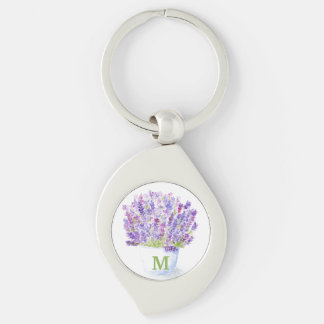 Handgemalte Wasserfarbe Lavendel Blumen INITIAL Schlüsselanhänger