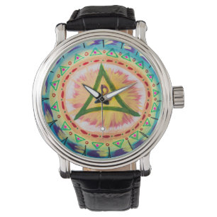 Handgemalte Wasserfarbe Om Mandala Armbanduhr