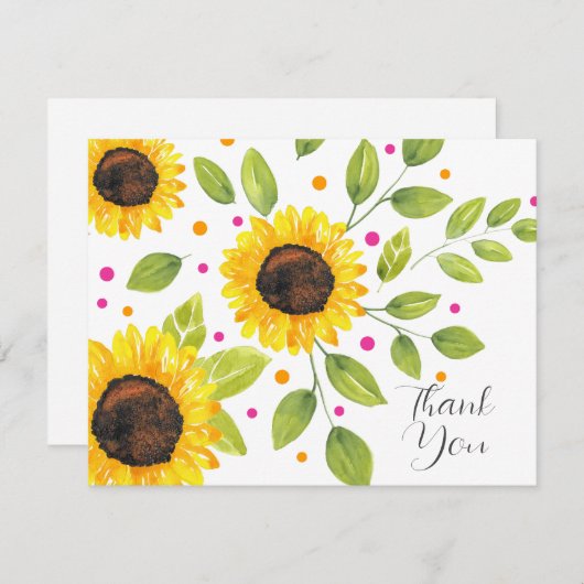 Handgemalte Wasserfarbe Sonnenblume Bouquet Dankeskarte (Vorne/Hinten)