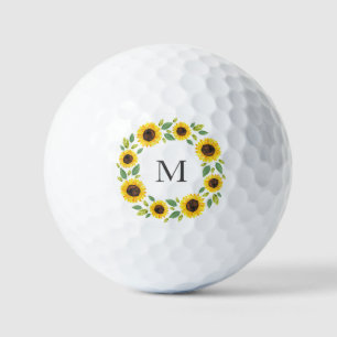 Handgemalte Wasserfarbe Sonnenblumenkranz Golf Bal Golfball