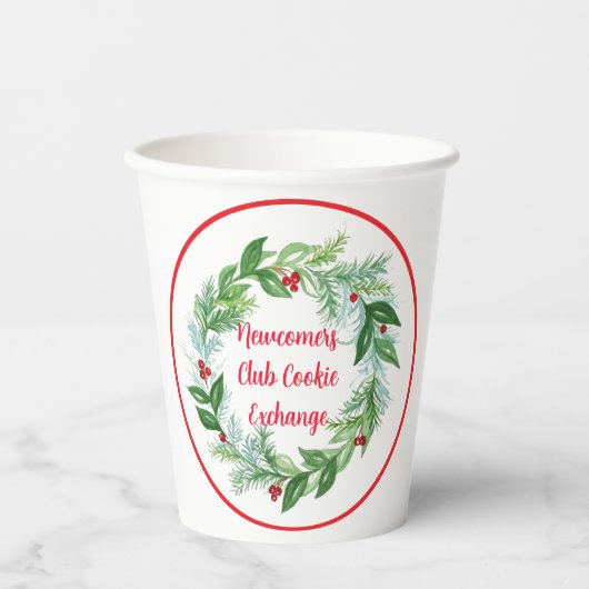 Handgemalte Wasserfarbe-Weihnachts-Kranz Pappbecher (Vorderseite)