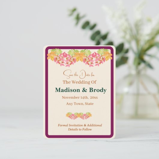 Handgemalte Wasserfarben-Blätter Save the Date Fot (Stehend Vorderseite)