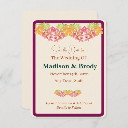 Handgemalte Wasserfarben-Blätter Save the Date Fot (Vorne/Hinten)