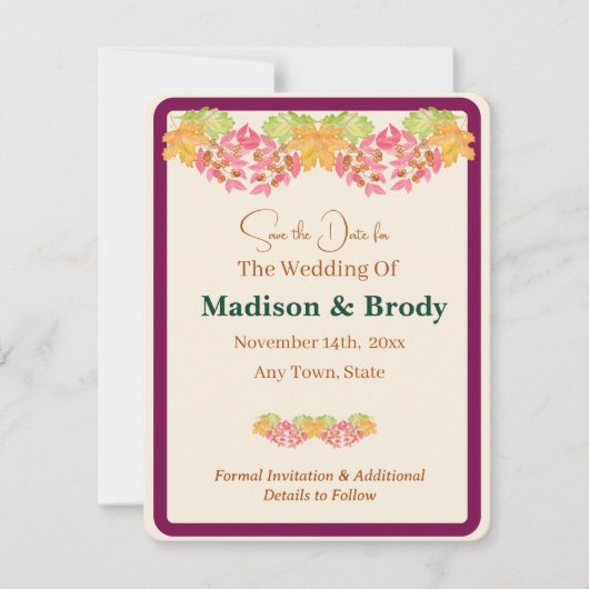 Handgemalte Wasserfarben-Blätter Save the Date Fot (Vorderseite)