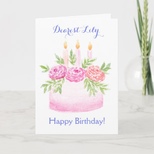 Handgemalte Wasserfarben-Blumen-GEBURTSTAGS-Torte Karte