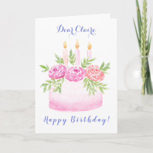 Handgemalte Wasserfarben-Blumen-GEBURTSTAGS-Torte Karte