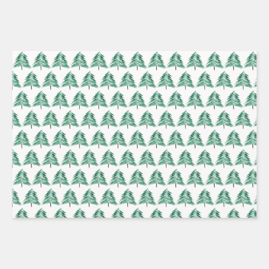 Handgemalte Wasserfarben Kiefer Rote Berries Geschenkpapier Set (Vorderseite 2)