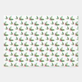 Handgemalte Wasserfarben Kiefer Rote Berries Geschenkpapier Set