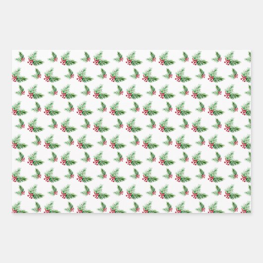 Handgemalte Wasserfarben Kiefer Rote Berries Geschenkpapier Set (Vorderseite)