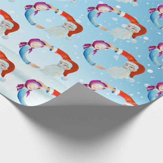 Handgemalte Wasserfarben Magischer Weihnachtsmann Geschenkpapier (Ecke)