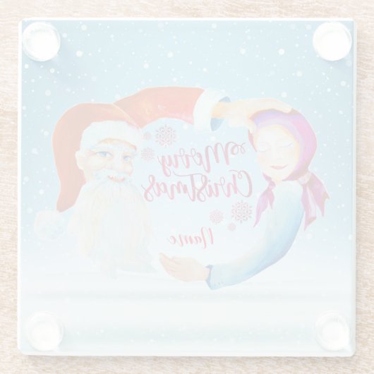 Handgemalte Wasserfarben Magischer Weihnachtsmann Glasuntersetzer (Rückseite)