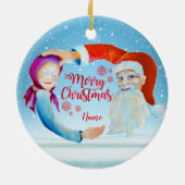 Handgemalte Wasserfarben Magischer Weihnachtsmann Keramik Ornament (Hinten)