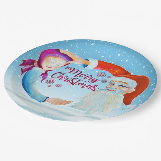 Handgemalte Wasserfarben Magischer Weihnachtsmann Pappteller (Schrägansicht)