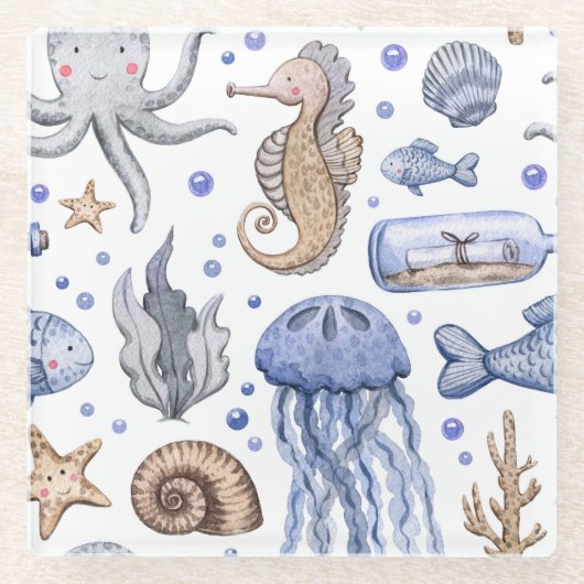 Handgemalte Wasserfarben-Muster. Glasuntersetzer (Vorderseite)