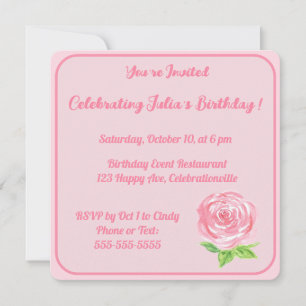 Handgemalte Wasserfarben-Rose HAPPY BIRTHDAY Einladung