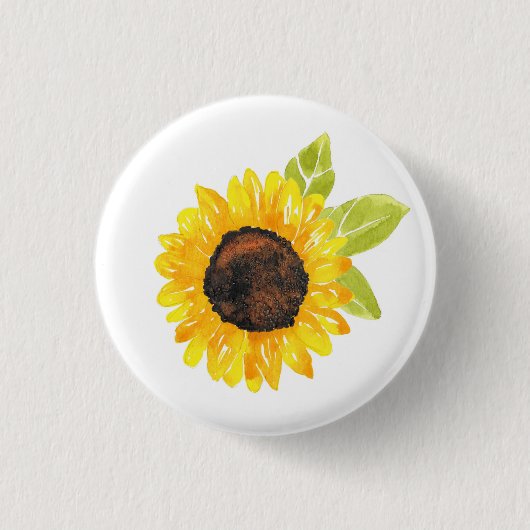 Handgemalte Wasserfarben-Sonnenblume Button (Vorderseite)