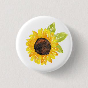 Handgemalte Wasserfarben-Sonnenblume Button
