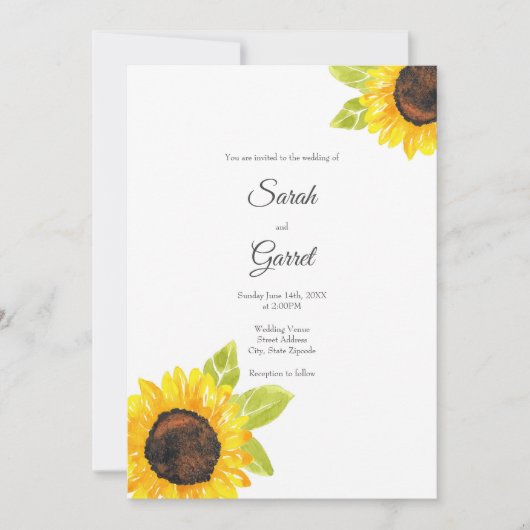 Handgemalte Wasserfarben-Sonnenblume Einladung (Vorderseite)