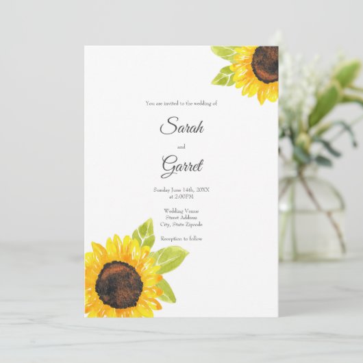 Handgemalte Wasserfarben-Sonnenblume Einladung (Stehend Vorderseite)