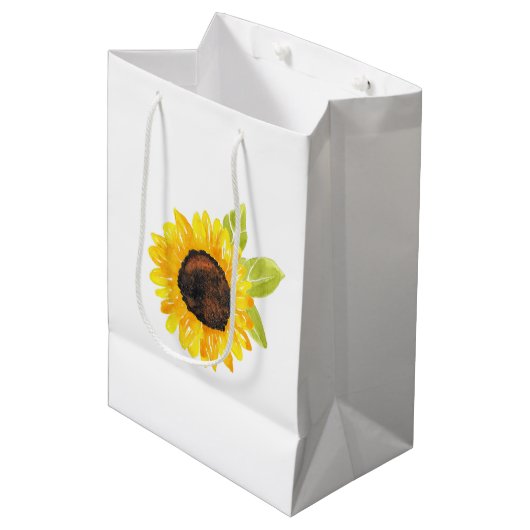 Handgemalte Wasserfarben-Sonnenblume Mittlere Geschenktüte (Vorderseite Schrägansicht)