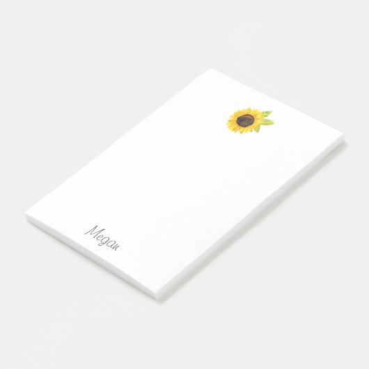 Handgemalte Wasserfarben-Sonnenblume Post-it Klebezettel (angewinkelt)