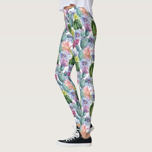 Handgemalte Wasserfarbenkaktus Muster 2 Leggings (Links)