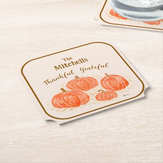 Handgemalte Wasserfarbenkürbis Dankbar Untersetzer (angewinkelt)