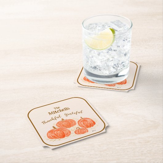 Handgemalte Wasserfarbenkürbis Dankbar Untersetzer (Vor Ort)