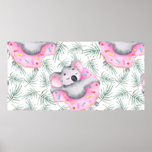 Handgemalte Wasserfarbenmuster mit Koala tropica Poster