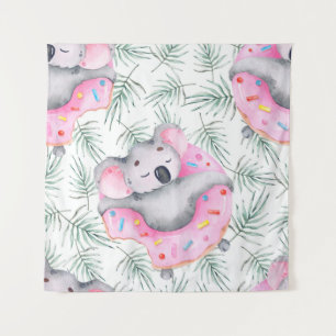 Handgemalte Wasserfarbenmuster mit Koala tropica Wandteppich