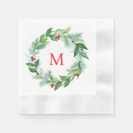 Handgemalte Wasserfarbenwelt Wreath mit Initial Serviette